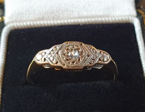 18CT GOLD PLATINUM DIAMOND ART DECO 1930S RING SIZE M - ADDITIONAL PHOTO 2