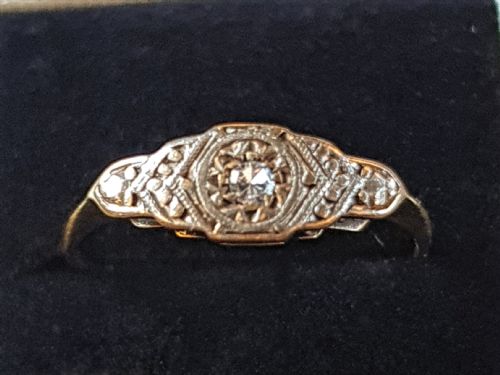 18CT GOLD PLATINUM DIAMOND ART DECO 1930S RING SIZE M - ADDITIONAL PHOTO 1