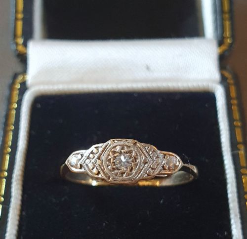 18CT GOLD PLATINUM DIAMOND ART DECO 1930S RING SIZE M - ADDITIONAL PHOTO 4
