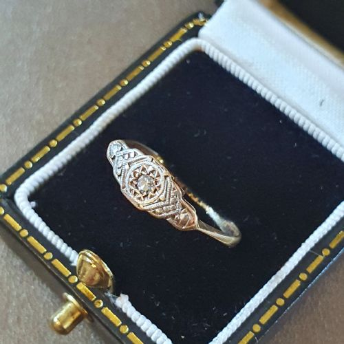18CT GOLD PLATINUM DIAMOND ART DECO 1930S RING SIZE M - ADDITIONAL PHOTO 6