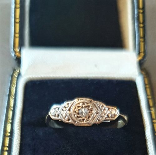 18CT GOLD PLATINUM DIAMOND ART DECO 1930S RING SIZE M - ADDITIONAL PHOTO 10