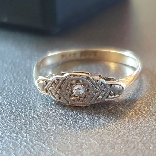 18CT GOLD PLATINUM DIAMOND ART DECO 1930S RING SIZE M - ADDITIONAL PHOTO 11