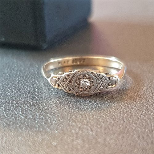 18CT GOLD PLATINUM DIAMOND ART DECO 1930S RING SIZE M - ADDITIONAL PHOTO 12