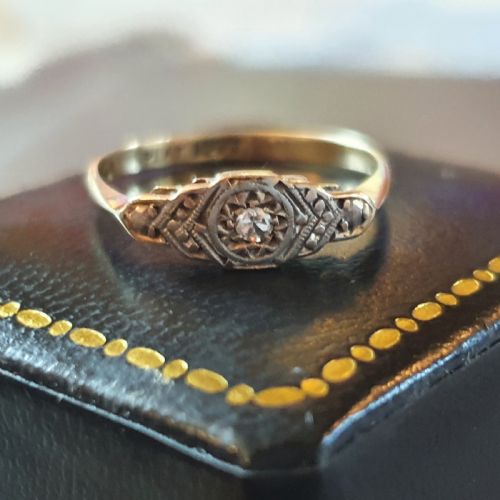 18CT GOLD PLATINUM DIAMOND ART DECO 1930S RING SIZE M - ADDITIONAL PHOTO 13
