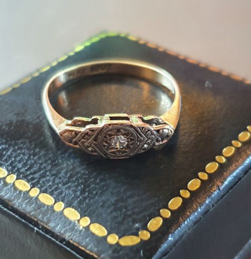 18CT GOLD PLATINUM DIAMOND ART DECO 1930S RING SIZE M - ADDITIONAL PHOTO 14
