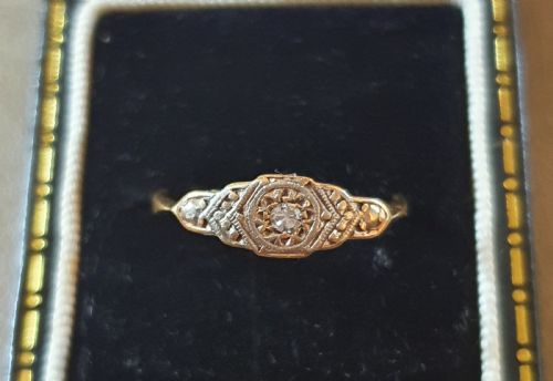 18CT GOLD PLATINUM DIAMOND ART DECO 1930S RING SIZE M - ADDITIONAL PHOTO 15