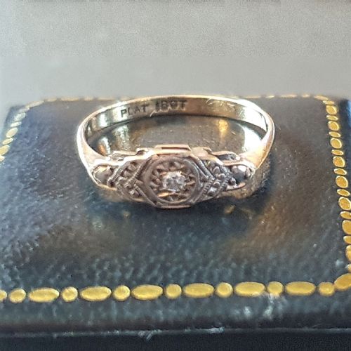 18CT GOLD PLATINUM DIAMOND ART DECO 1930S RING SIZE M - ADDITIONAL PHOTO 17
