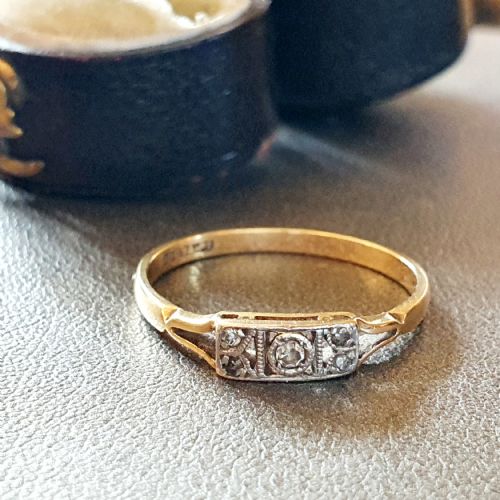 ART DECO 5 DIAMOND PLATINUM 18CT GOLD RING SIZE P - ADDITIONAL PHOTO 3