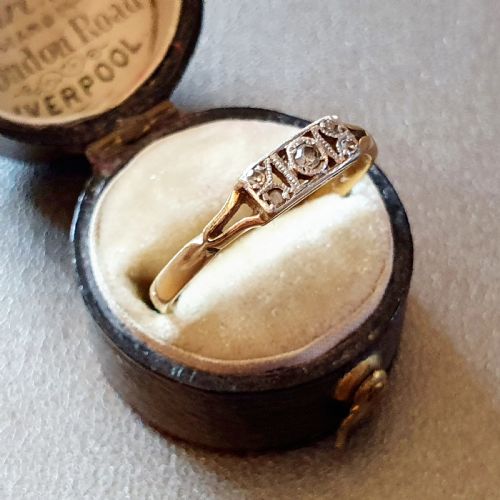 ART DECO 5 DIAMOND PLATINUM 18CT GOLD RING SIZE P - ADDITIONAL PHOTO 9