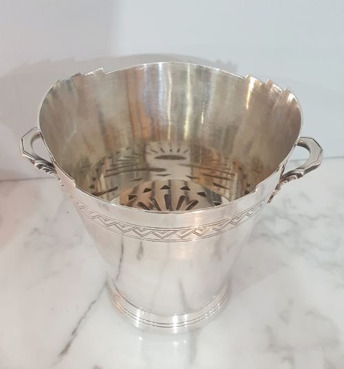 art deco mappin webb geometric design ice bucket with drip tray keith murray design - CATEGORY: ANTIQUE SILVER - DATED 1920