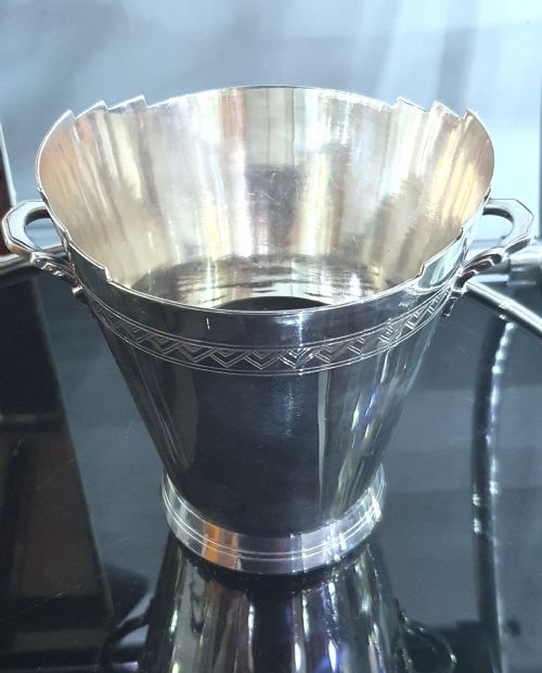 ART DECO MAPPIN WEBB GEOMETRIC DESIGN ICE BUCKET WITH DRIP TRAY KEITH MURRAY DESIGN - ADDITIONAL PHOTO 10