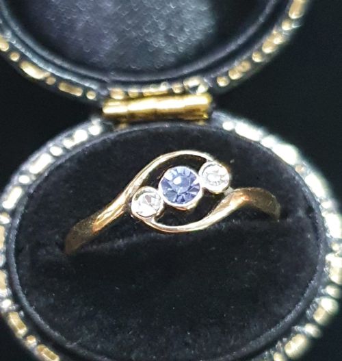 ART DECO OLD EUROPEAN CUT TANZANITE DIAMOND PLATINUM 9CT GOLD RING SIZE O - ADDITIONAL PHOTO 2