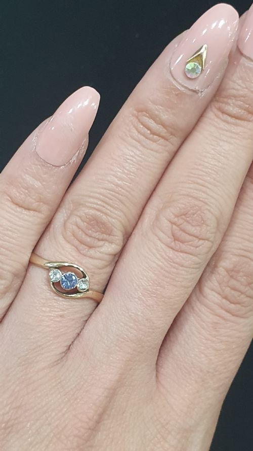 ART DECO OLD EUROPEAN CUT TANZANITE DIAMOND PLATINUM 9CT GOLD RING SIZE O - ADDITIONAL PHOTO 4