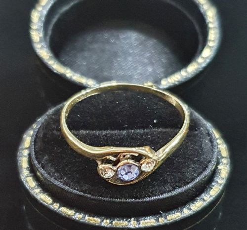 ART DECO OLD EUROPEAN CUT TANZANITE DIAMOND PLATINUM 9CT GOLD RING SIZE O - ADDITIONAL PHOTO 11