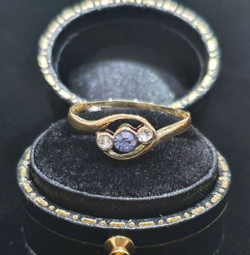 ART DECO OLD EUROPEAN CUT TANZANITE DIAMOND PLATINUM 9CT GOLD RING SIZE O - ADDITIONAL PHOTO 12