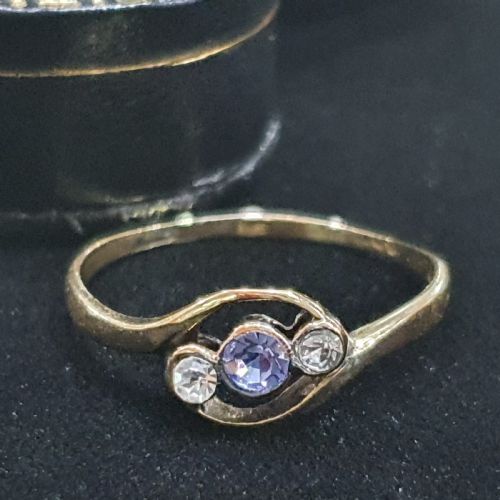 ART DECO OLD EUROPEAN CUT TANZANITE DIAMOND PLATINUM 9CT GOLD RING SIZE O - ADDITIONAL PHOTO 14