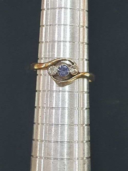 ART DECO OLD EUROPEAN CUT TANZANITE DIAMOND PLATINUM 9CT GOLD RING SIZE O - ADDITIONAL PHOTO 6