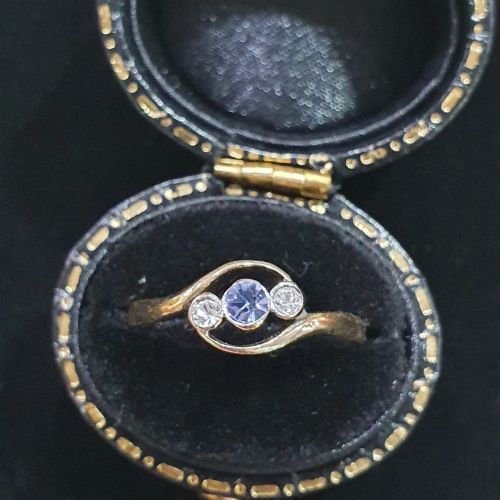ART DECO OLD EUROPEAN CUT TANZANITE DIAMOND PLATINUM 9CT GOLD RING SIZE O - ADDITIONAL PHOTO 7