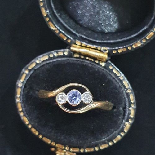 ART DECO OLD EUROPEAN CUT TANZANITE DIAMOND PLATINUM 9CT GOLD RING SIZE O - ADDITIONAL PHOTO 8