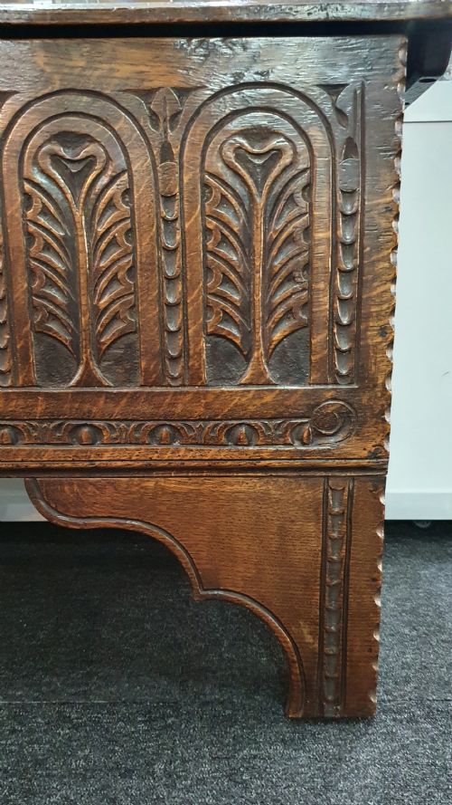 ARTS CRAFTS CARVED OAK COFFER C1900 - ADDITIONAL PHOTO 5