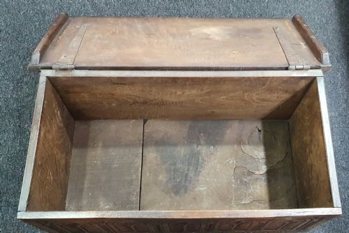 ARTS CRAFTS CARVED OAK COFFER C1900 - ADDITIONAL PHOTO 7