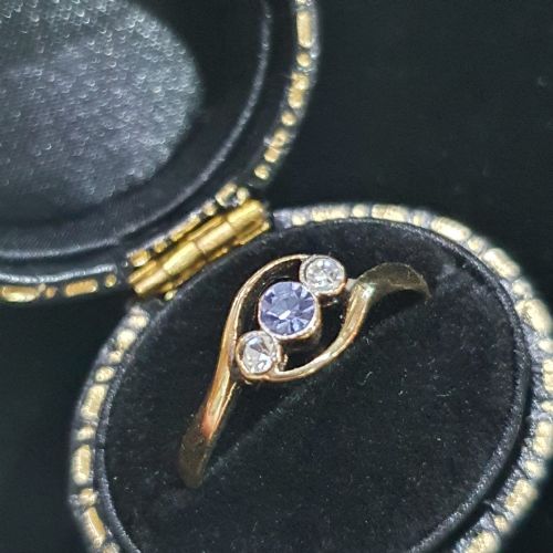 ART DECO OLD EUROPEAN CUT TANZANITE DIAMOND PLATINUM 9CT GOLD RING SIZE O - ADDITIONAL PHOTO 10