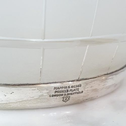 ART DECO MAPPIN WEBB FROSTED GLASS ICE PAIL BISCUIT JAR WITH TRIPLE PRINCES SILVER PLATE - ADDITIONAL PHOTO 5