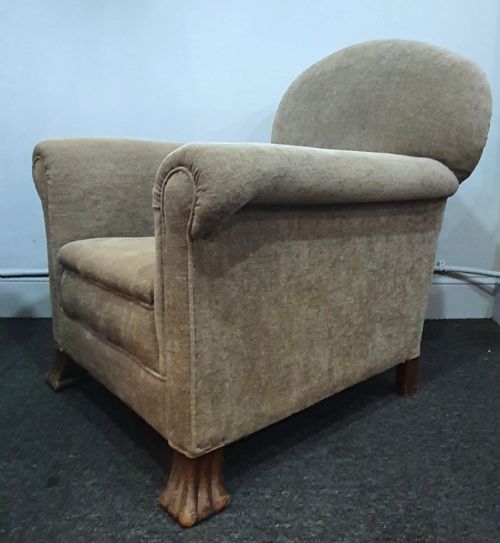 PAIR OF EDWARDIAN ARMCHAIRS REUPHOLSTERED IN GREY BEIGE NEUTRAL FABRIC - ADDITIONAL PHOTO 6