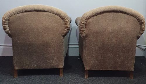 PAIR OF EDWARDIAN ARMCHAIRS REUPHOLSTERED IN GREY BEIGE NEUTRAL FABRIC - ADDITIONAL PHOTO 8