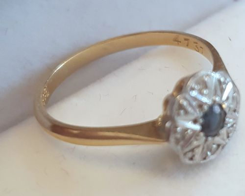 ART DECO PLATINUM SET DIAMONDS SAPPHIRE RING ON 18CT GOLD SIZE M - ADDITIONAL PHOTO 7