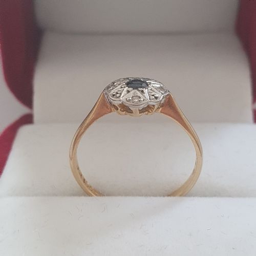 ART DECO PLATINUM SET DIAMONDS SAPPHIRE RING ON 18CT GOLD SIZE M - ADDITIONAL PHOTO 15