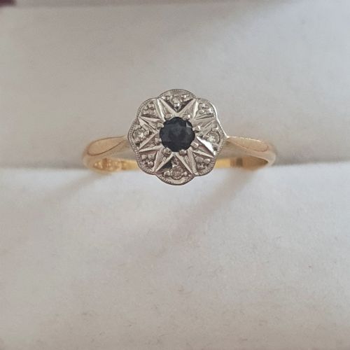 ART DECO PLATINUM SET DIAMONDS SAPPHIRE RING ON 18CT GOLD SIZE M - ADDITIONAL PHOTO 16