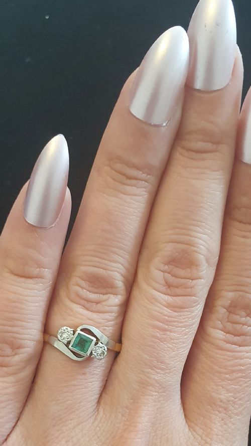 ART DECO PLATINUM SET PRINCESS EMERALD ILLUSION SET DIAMOND SHOULDERS 18CT GOLD RING SIZE N - ADDITIONAL PHOTO 8