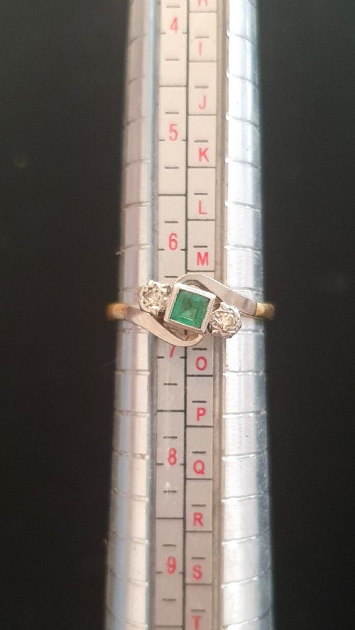 ART DECO PLATINUM SET PRINCESS EMERALD ILLUSION SET DIAMOND SHOULDERS 18CT GOLD RING SIZE N - ADDITIONAL PHOTO 9