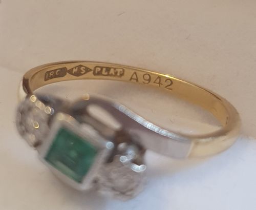 ART DECO PLATINUM SET PRINCESS EMERALD ILLUSION SET DIAMOND SHOULDERS 18CT GOLD RING SIZE N - ADDITIONAL PHOTO 15