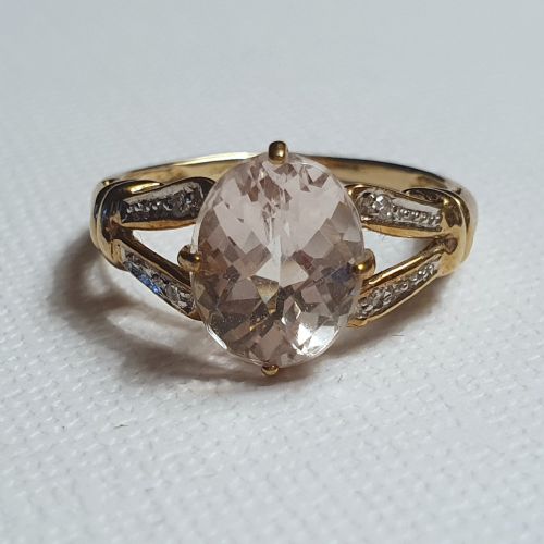 OVAL CUT MORGANITE DIAMOND ON SPLIT SHOULDERS 9CT GOLD RING SIZE N - ADDITIONAL PHOTO 8