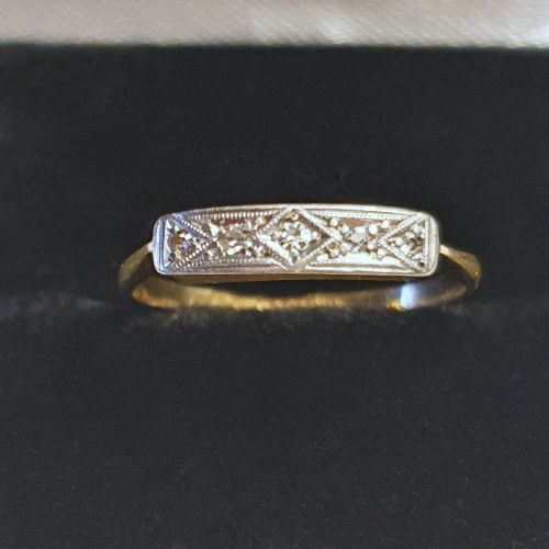 Art Deco 1920s Platinum Set 5 Diamonds Panel Half Eternity Ring 18ct Gold - Size L