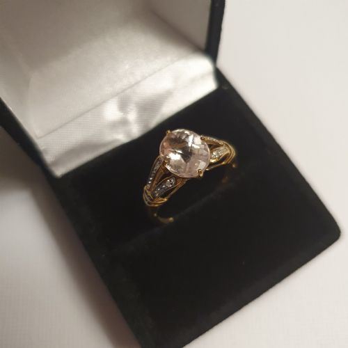 OVAL CUT MORGANITE DIAMOND ON SPLIT SHOULDERS 9CT GOLD RING SIZE N - ADDITIONAL PHOTO 14