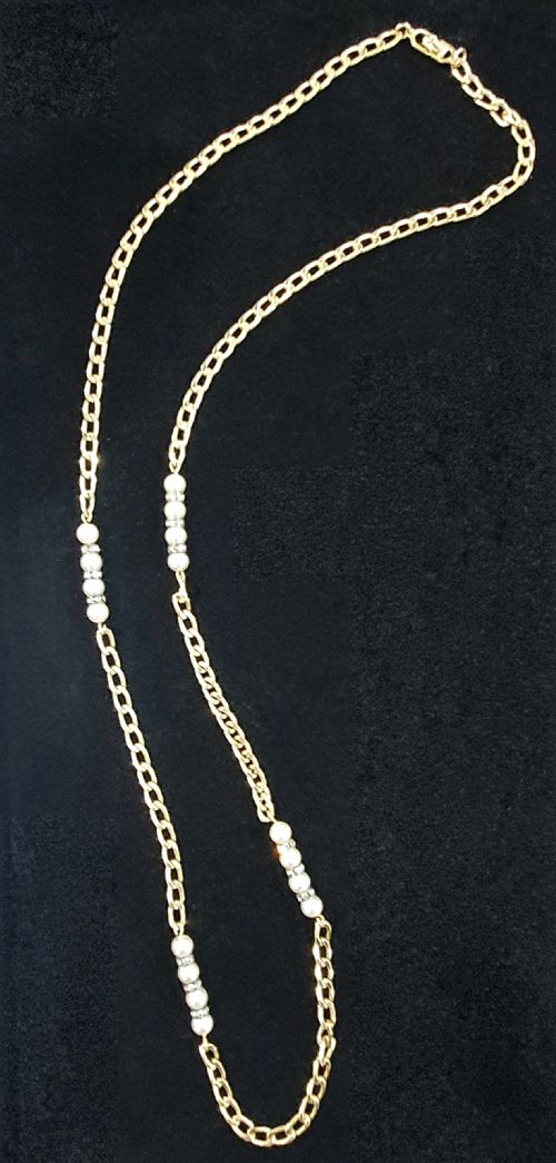VINTAGE CHRISTIAN DIOR LONG DOUBLE LENGTH FAUX PEARL CRYSTALS 18CT GOLD PLATED NECKLACE - ADDITIONAL PHOTO 3