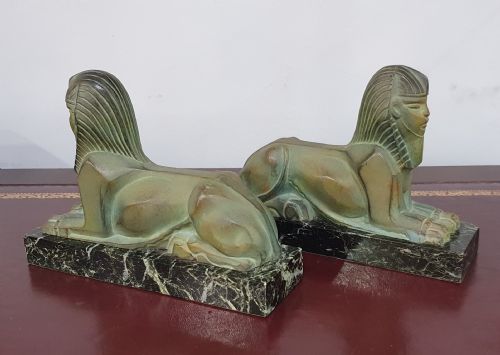 FRENCH ART DECO SPHINX BOOKENDS ON MARBLE PLINTHS IN THE STYLE OF MAX LE VERRIER C1920S30S - ADDITIONAL PHOTO 9