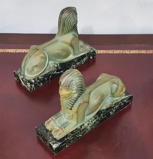 FRENCH ART DECO SPHINX BOOKENDS ON MARBLE PLINTHS IN THE STYLE OF MAX LE VERRIER C1920S30S - ADDITIONAL PHOTO 10