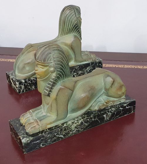 FRENCH ART DECO SPHINX BOOKENDS ON MARBLE PLINTHS IN THE STYLE OF MAX LE VERRIER C1920S30S - ADDITIONAL PHOTO 15
