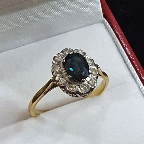 LATE ART DECO 1CT SAPPHIRE DIAMOND HALO 18CT GOLD RING C1930S50S - ADDITIONAL PHOTO 1