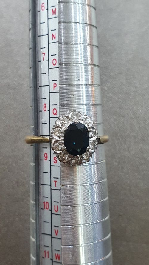 LATE ART DECO 1CT SAPPHIRE DIAMOND HALO 18CT GOLD RING C1930S50S - ADDITIONAL PHOTO 8