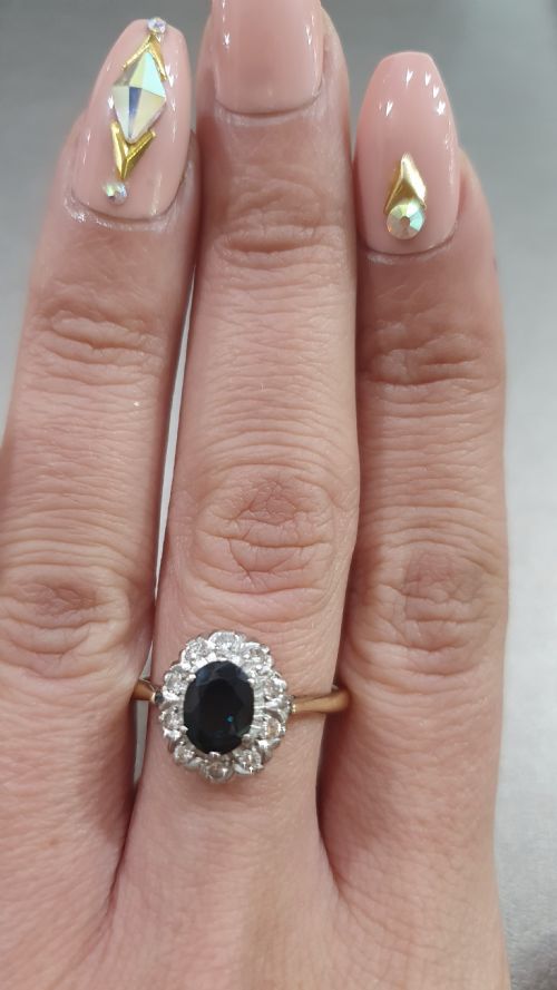 LATE ART DECO 1CT SAPPHIRE DIAMOND HALO 18CT GOLD RING C1930S50S - ADDITIONAL PHOTO 10