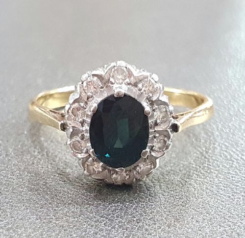 LATE ART DECO 1CT SAPPHIRE DIAMOND HALO 18CT GOLD RING C1930S50S - ADDITIONAL PHOTO 12