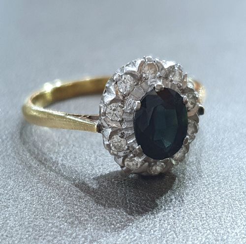 LATE ART DECO 1CT SAPPHIRE DIAMOND HALO 18CT GOLD RING C1930S50S - ADDITIONAL PHOTO 14