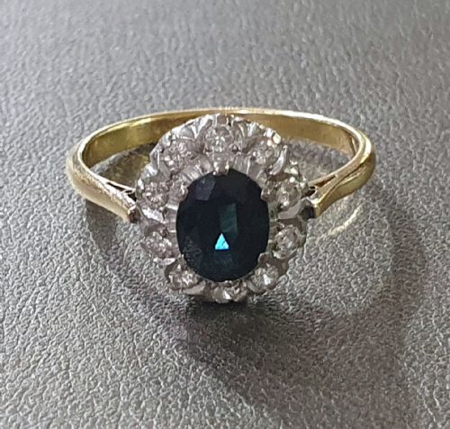 LATE ART DECO 1CT SAPPHIRE DIAMOND HALO 18CT GOLD RING C1930S50S - ADDITIONAL PHOTO 15