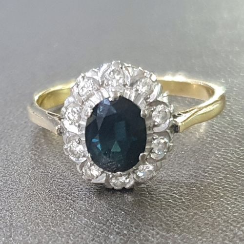 LATE ART DECO 1CT SAPPHIRE DIAMOND HALO 18CT GOLD RING C1930S50S - ADDITIONAL PHOTO 16