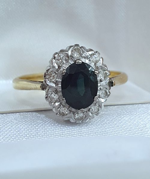 LATE ART DECO 1CT SAPPHIRE DIAMOND HALO 18CT GOLD RING C1930S50S - ADDITIONAL PHOTO 17